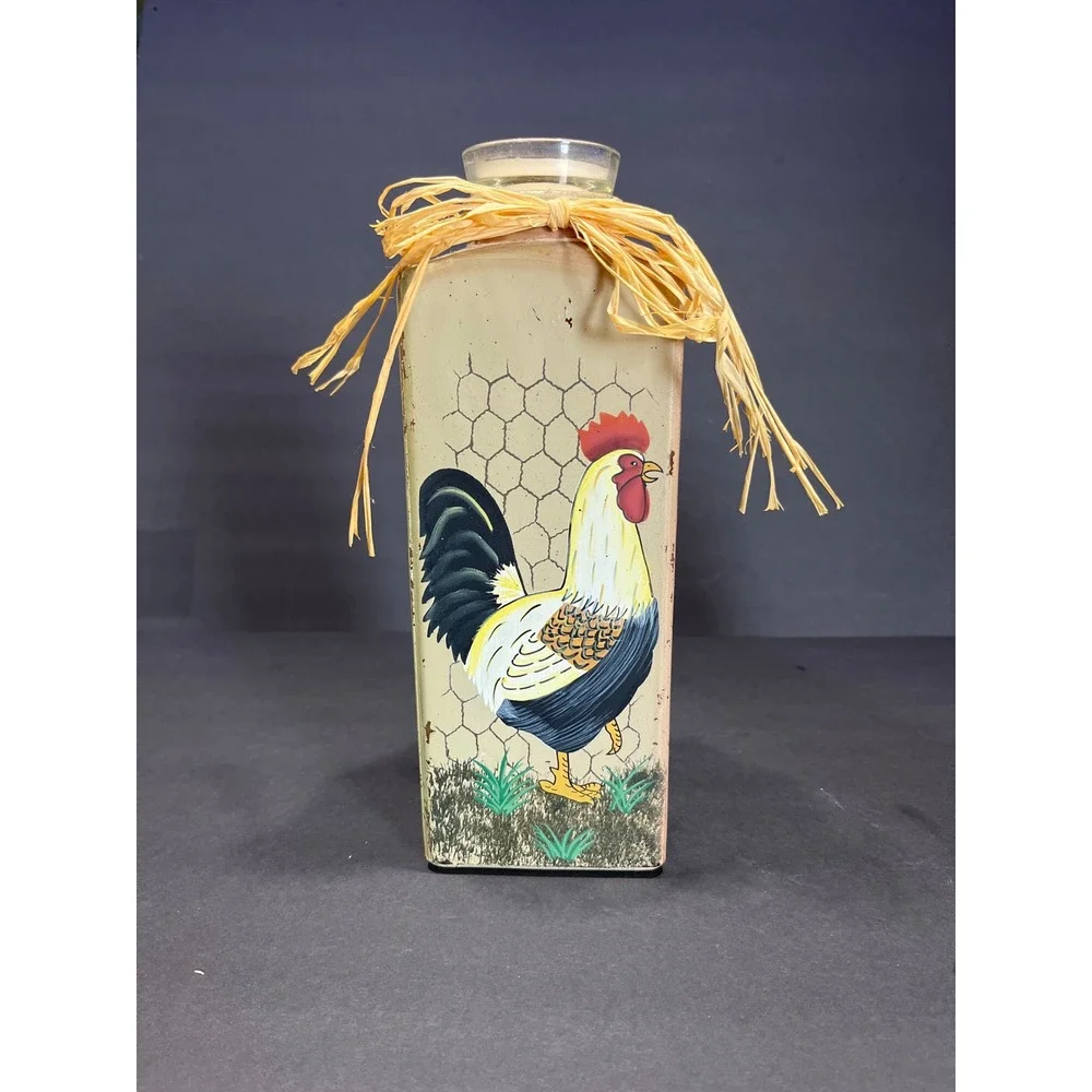 Vintage Farmhouse Rooster Ceramic Candle Holder Set Rustic Country Decor 2pc